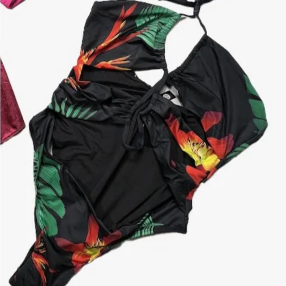 Tropical Black One-Piece Swimsuit